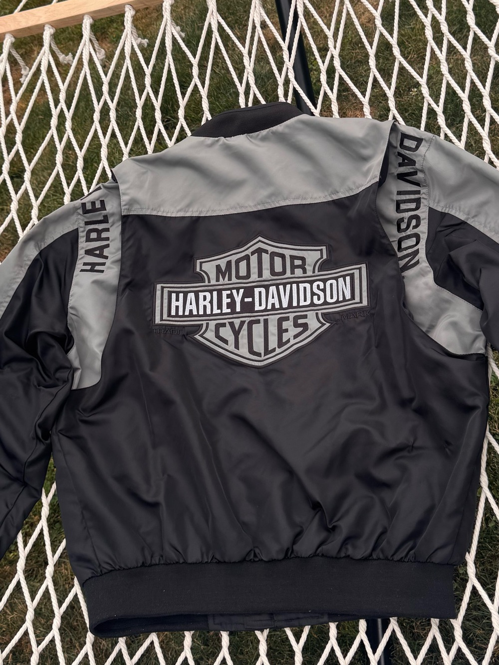 Harley-Davidson Black and Gray Bomber Jacket with Shoulder Branding